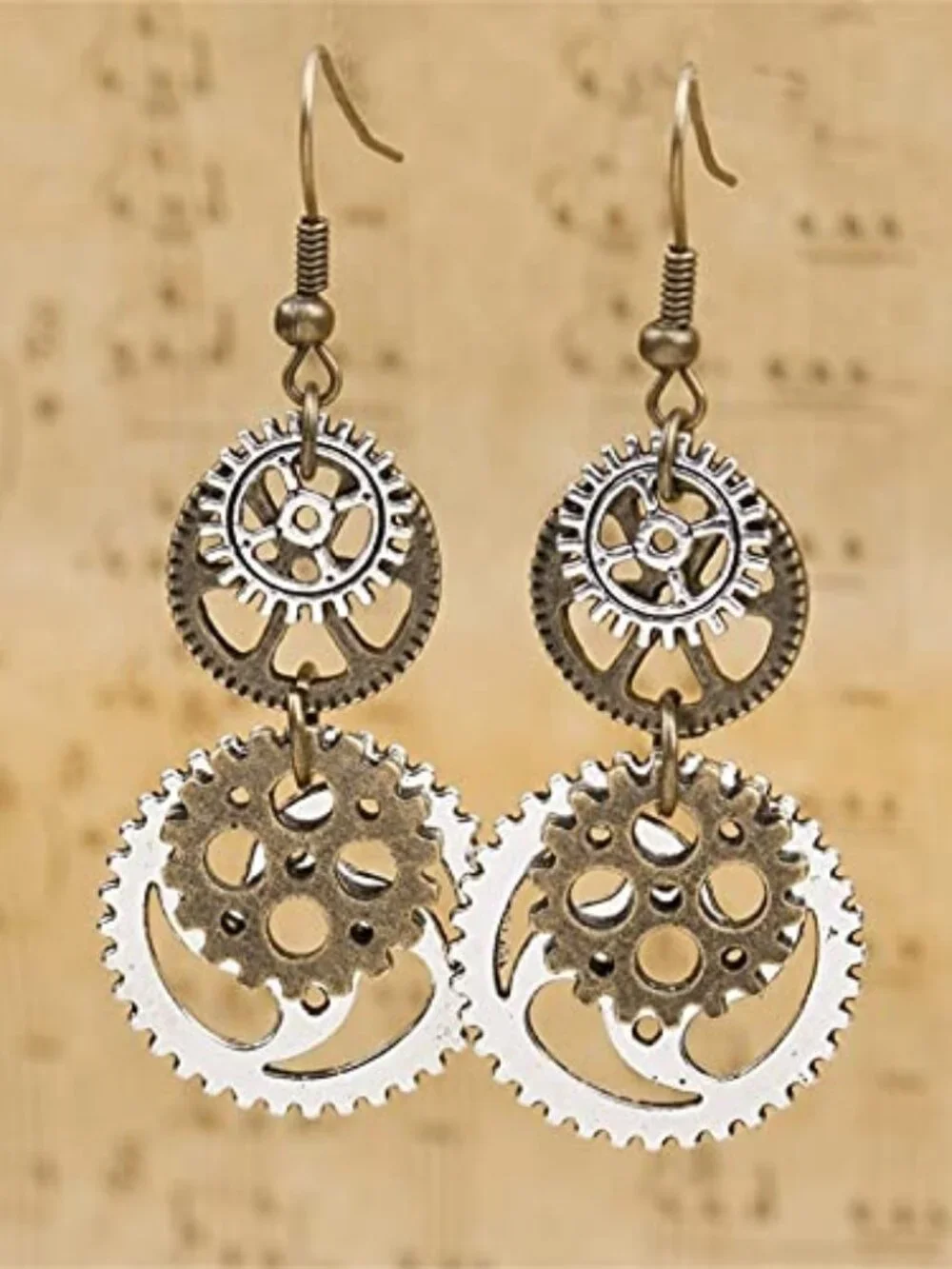 New - Antique Steampunk Gear Earrings for Women Unique‎ Handmade Vintage Bronze